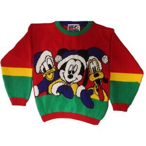 Vtg Jet Set Disney Sweater L 7 Mickey Mouse Donald Duck Goofy USA 80's "Mint"
